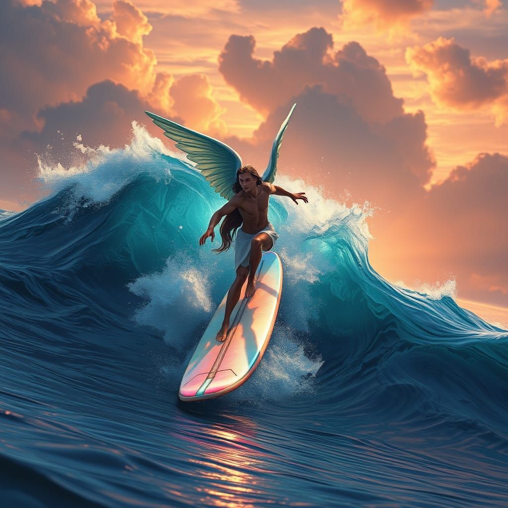 Eros on a Dreamlike Surfboard Ride