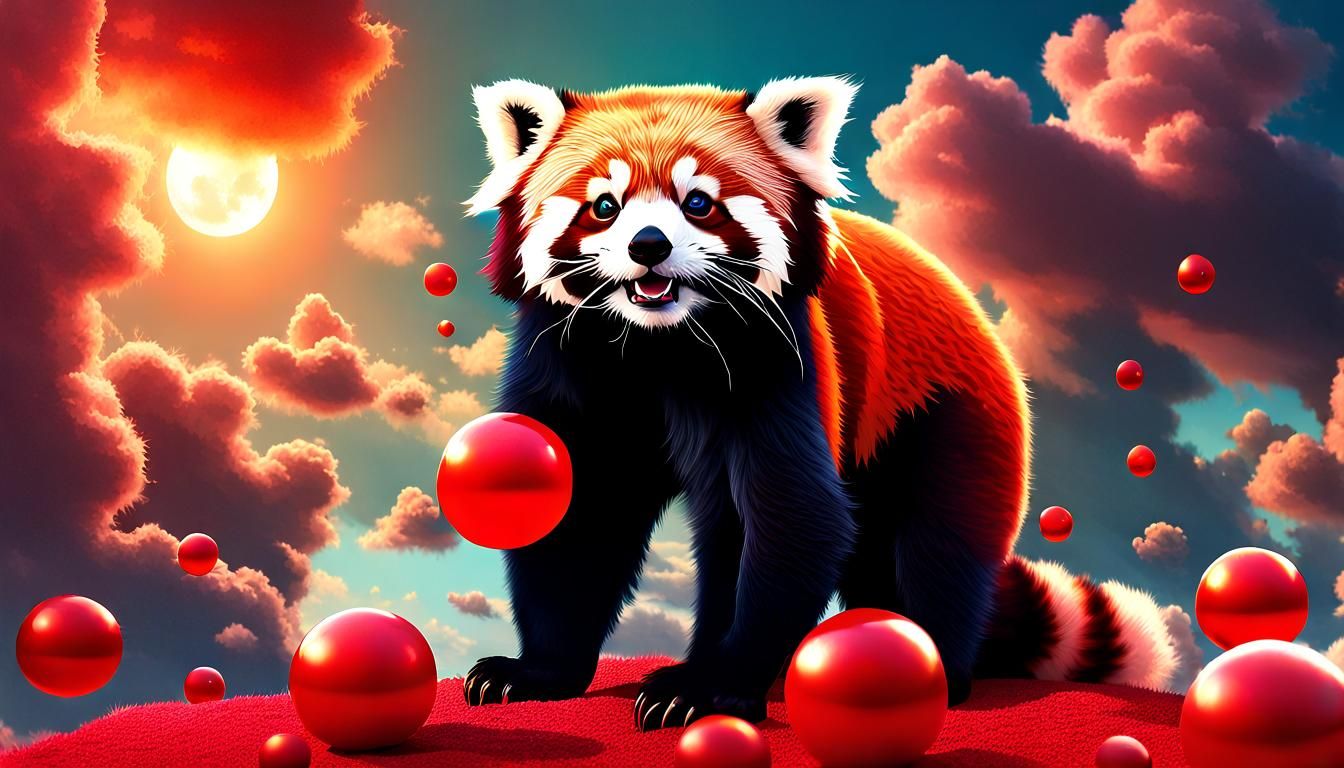 Red Panda's Playful Cloud Fantasy in Realism