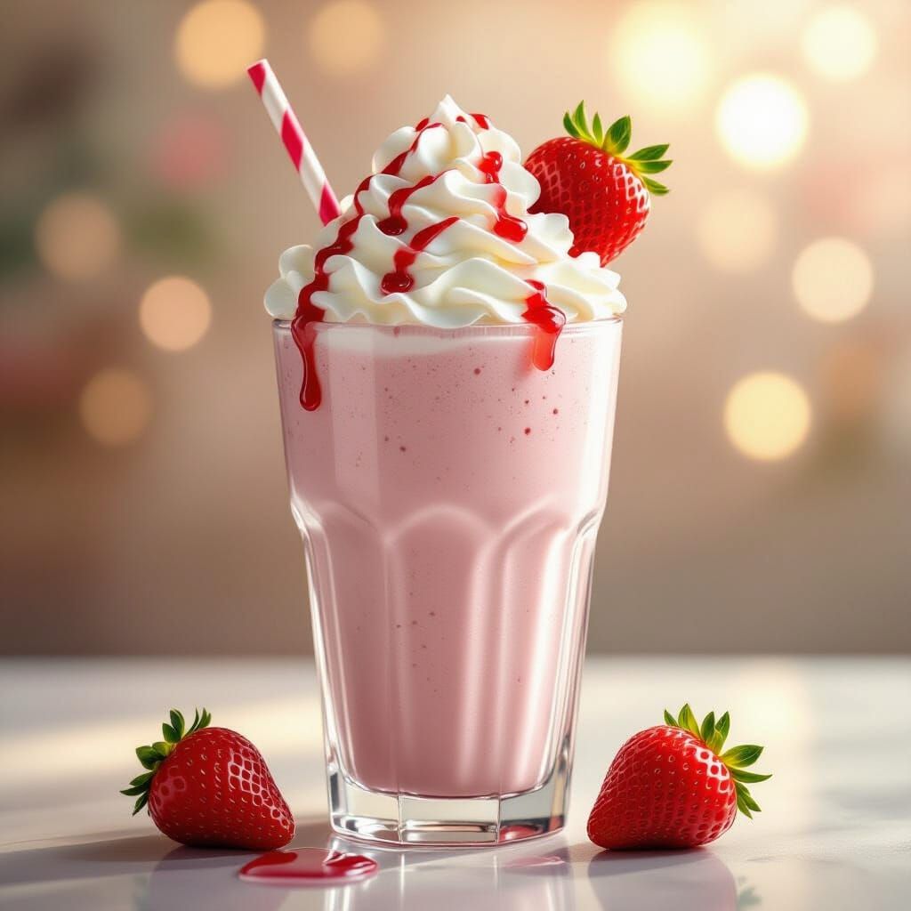 Delicious Strawberry Milkshake with Whipped Cream, Photoreal...