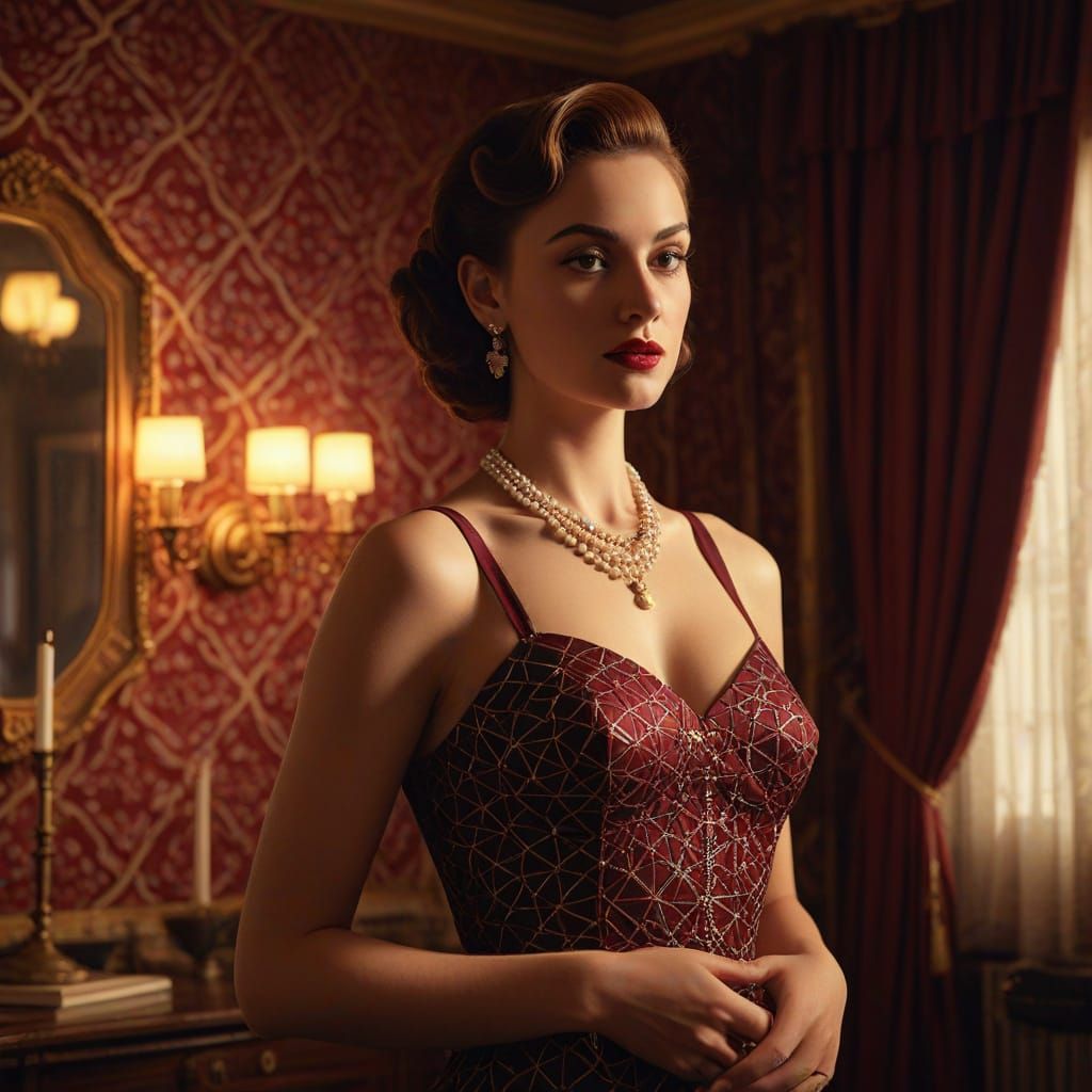 Italian 1950s Pin-Up Girl in Digital Art Style