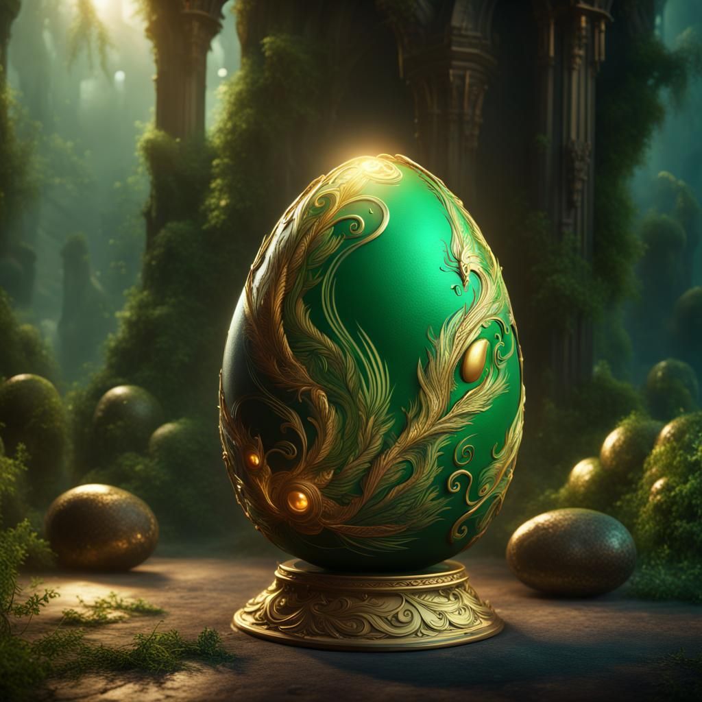 Enchanted Green and Gold Phoenix Egg