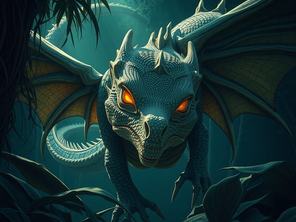 Hyperréaliste Dragon de Bois dans une Jungle Épaise