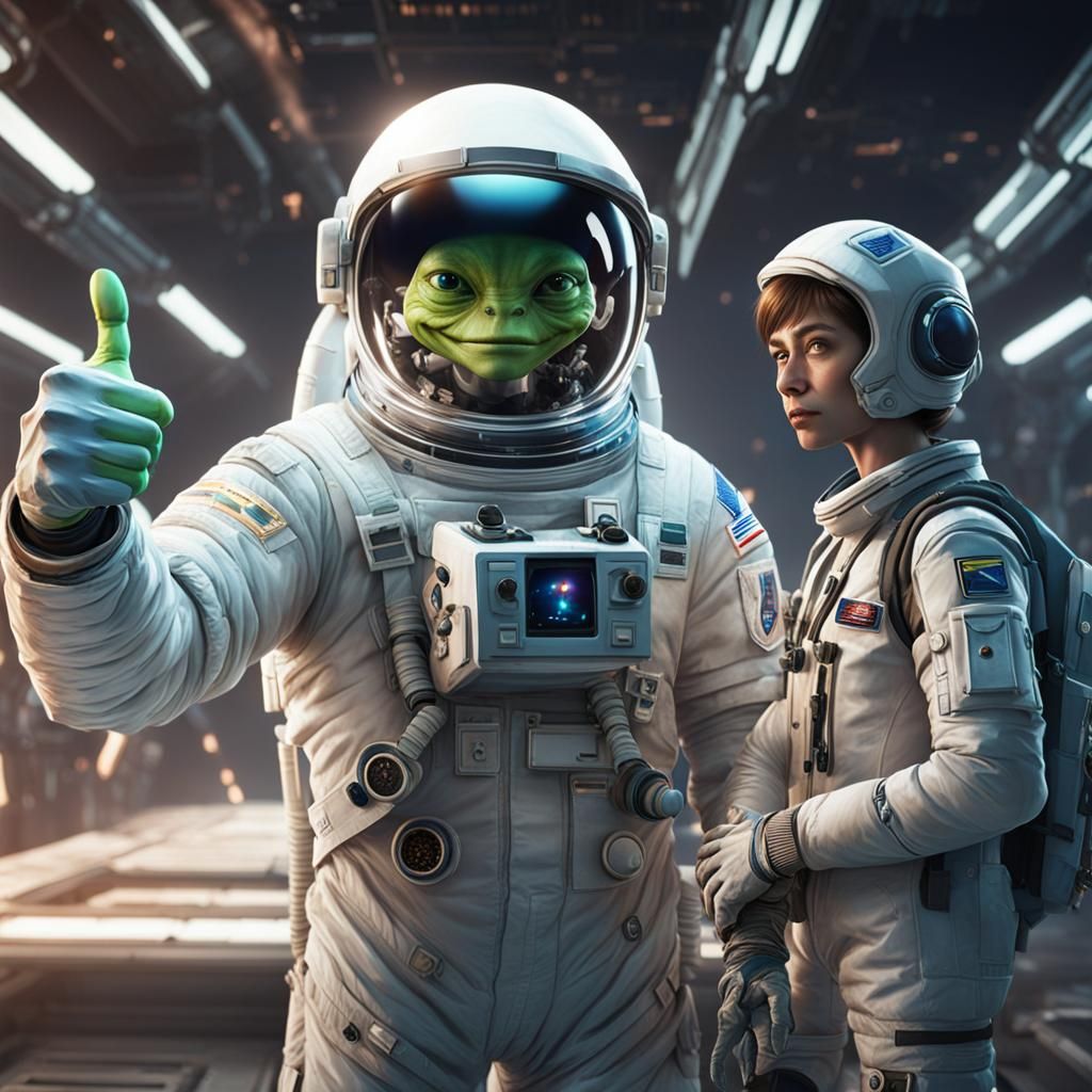 Astronaut and Alien Giving Thumbs Up in 8K