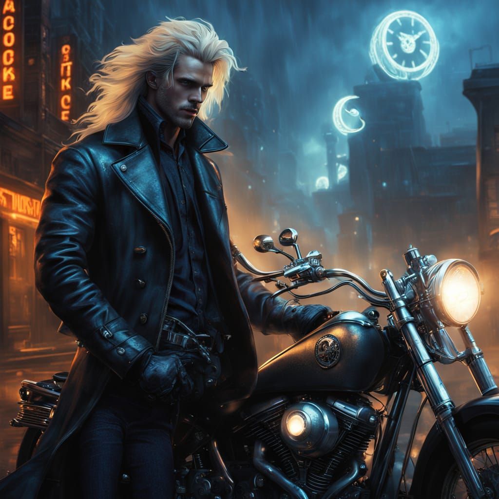 Tall Dark Stranger on a Steampunk Harley
