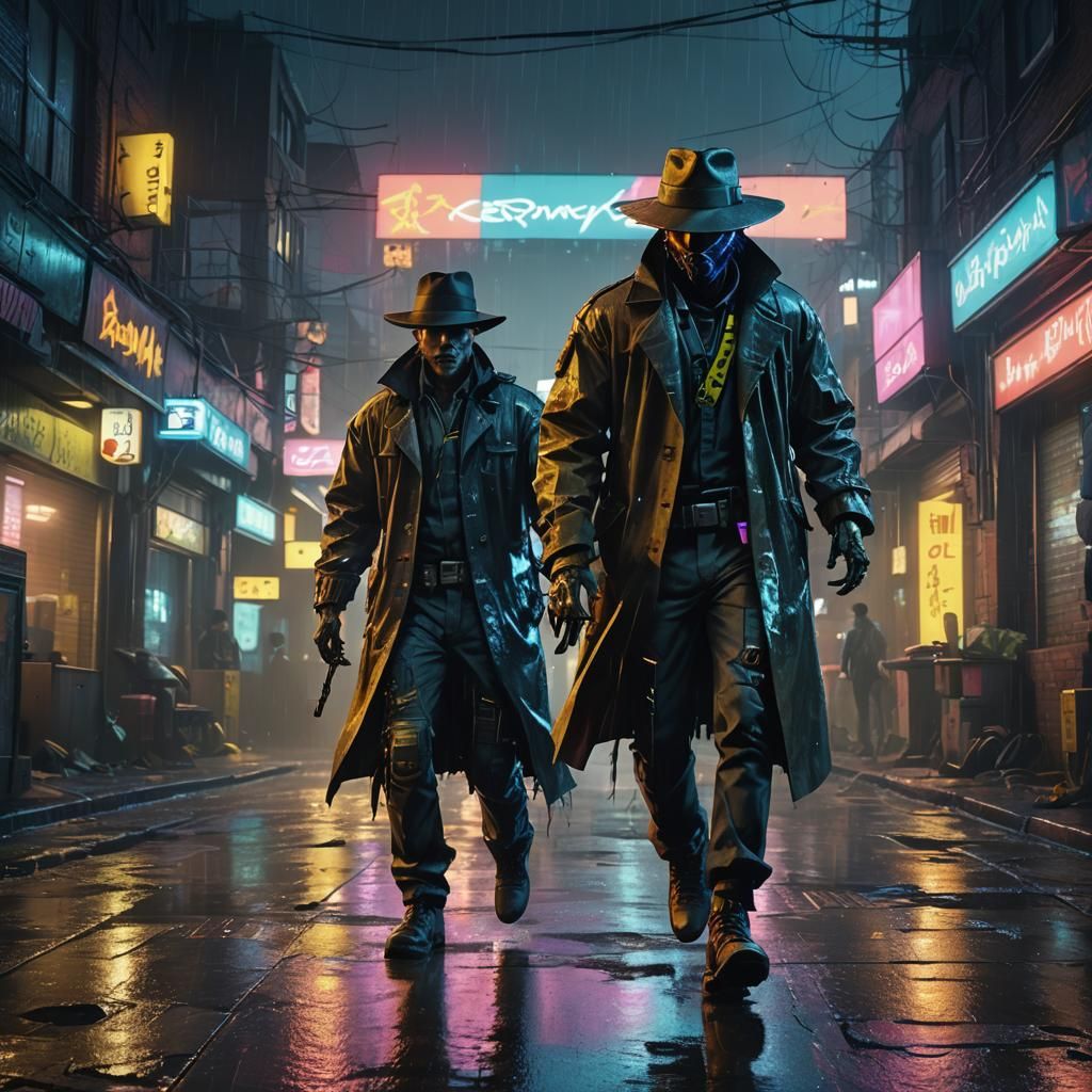 Cyberpunk Scarecrow Chase in Neon Alleyway