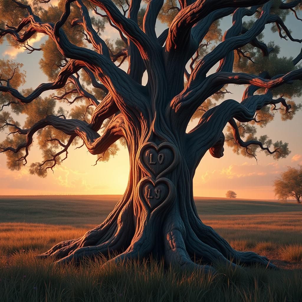 Old Tree with Carved Initials: Fantasy Concept Art