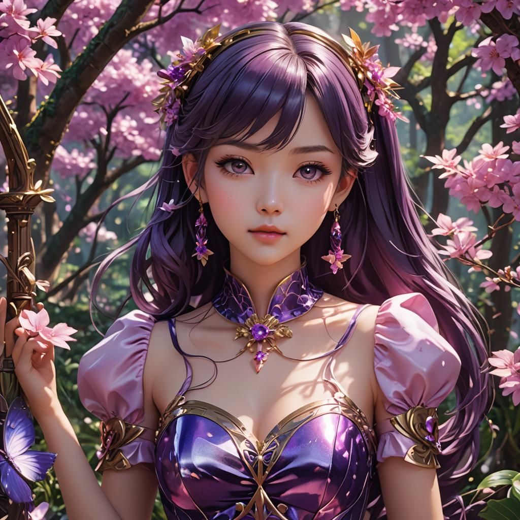 Elegant Woman in Hourglass Dress, Anime-Inspired 3D Art