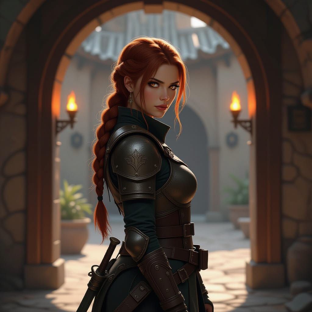 Cinematic Warrior Rurihana in Moody, Hyperrealistic Scene