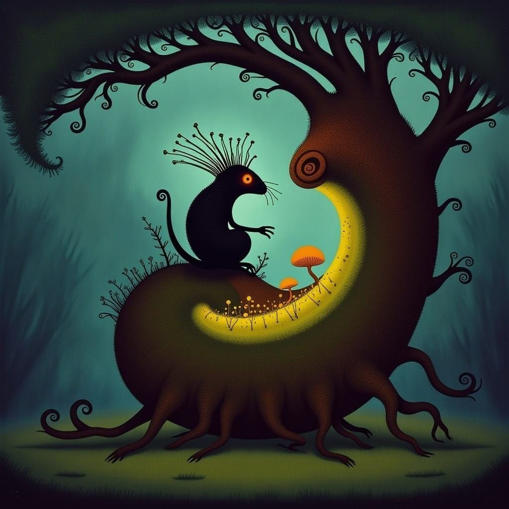 Opossum King on Treasure Chest in Enchanted Forest