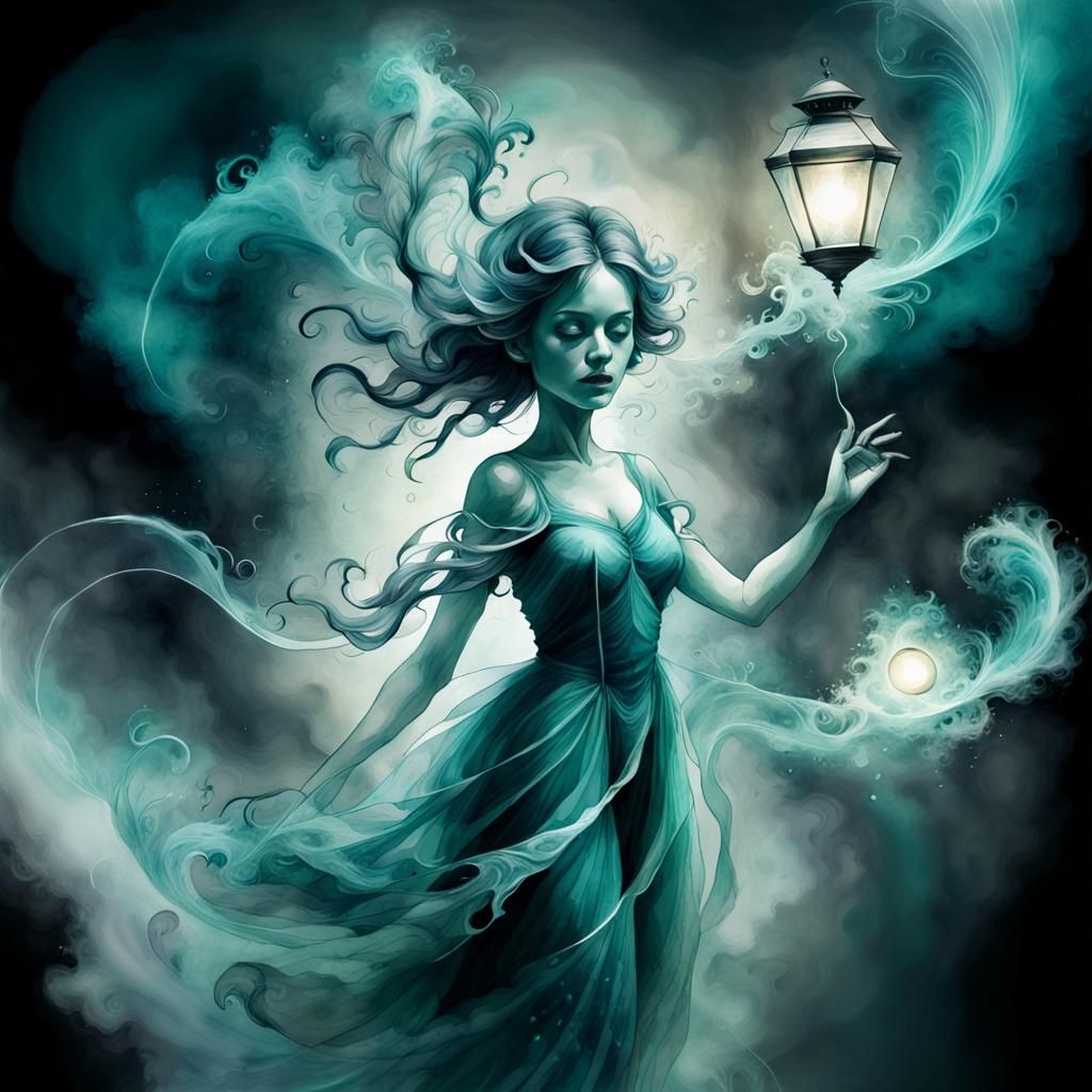Ethereal Fairy with Lantern in Watercolor