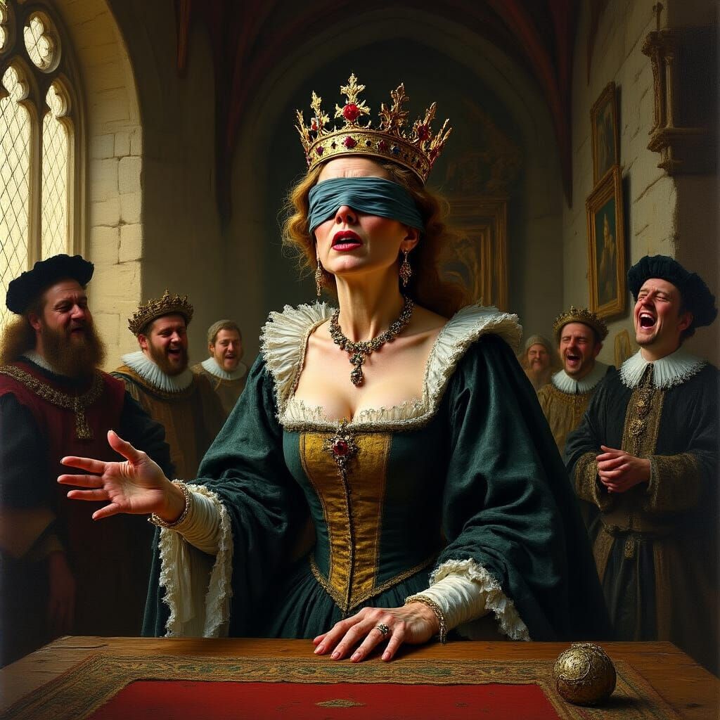 Queen's Crown Slips During Royal Decree, Renaissance Style