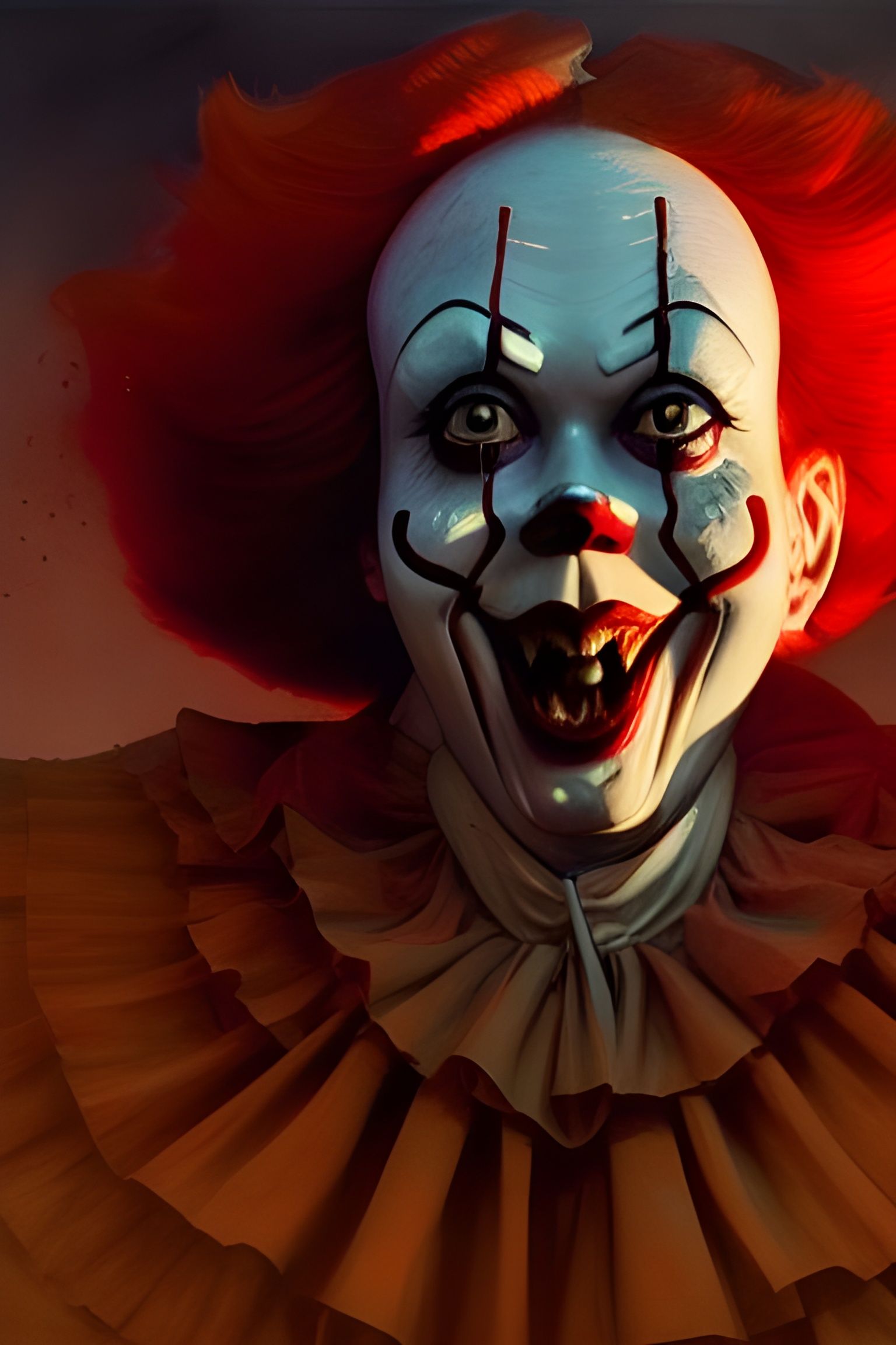 Sinister Pennywise Portrait in Watercolor Style