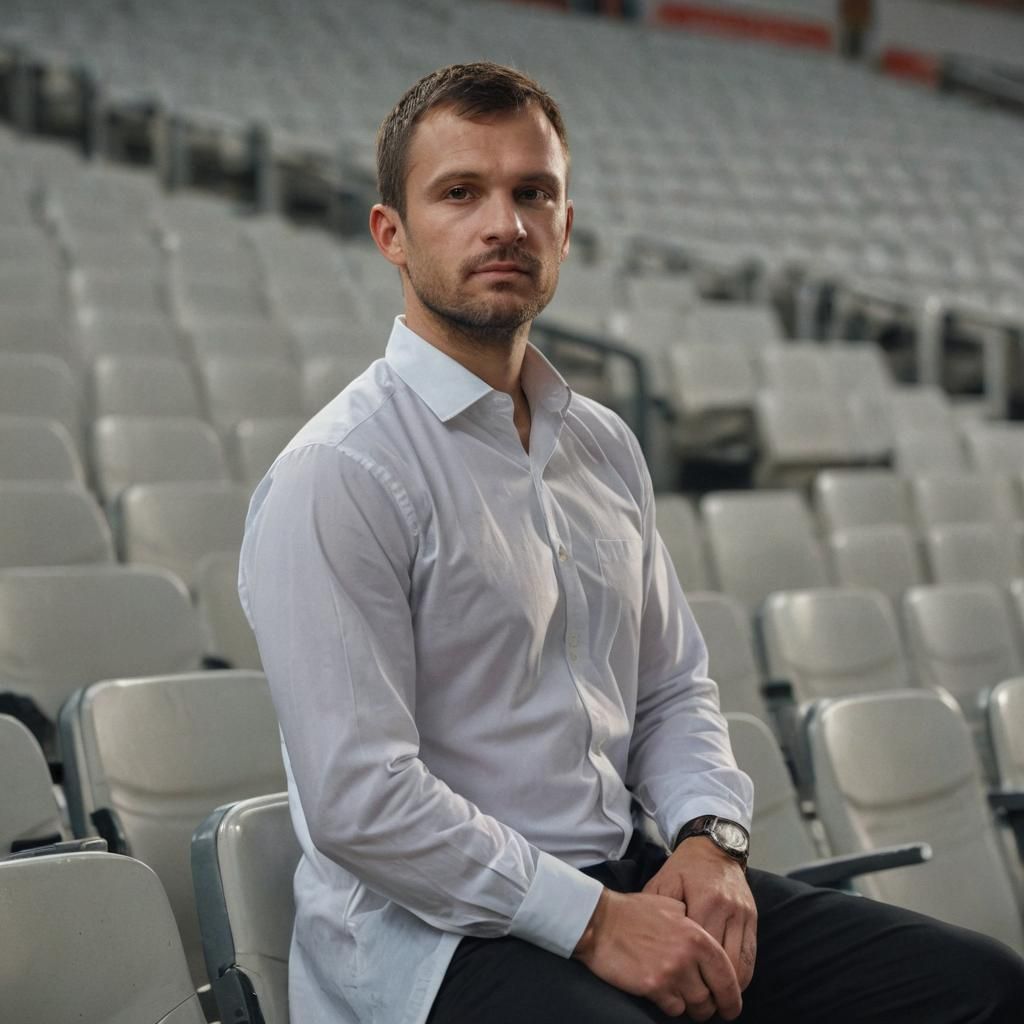 Photorealistic Portrait: Slavic Man in Stadium