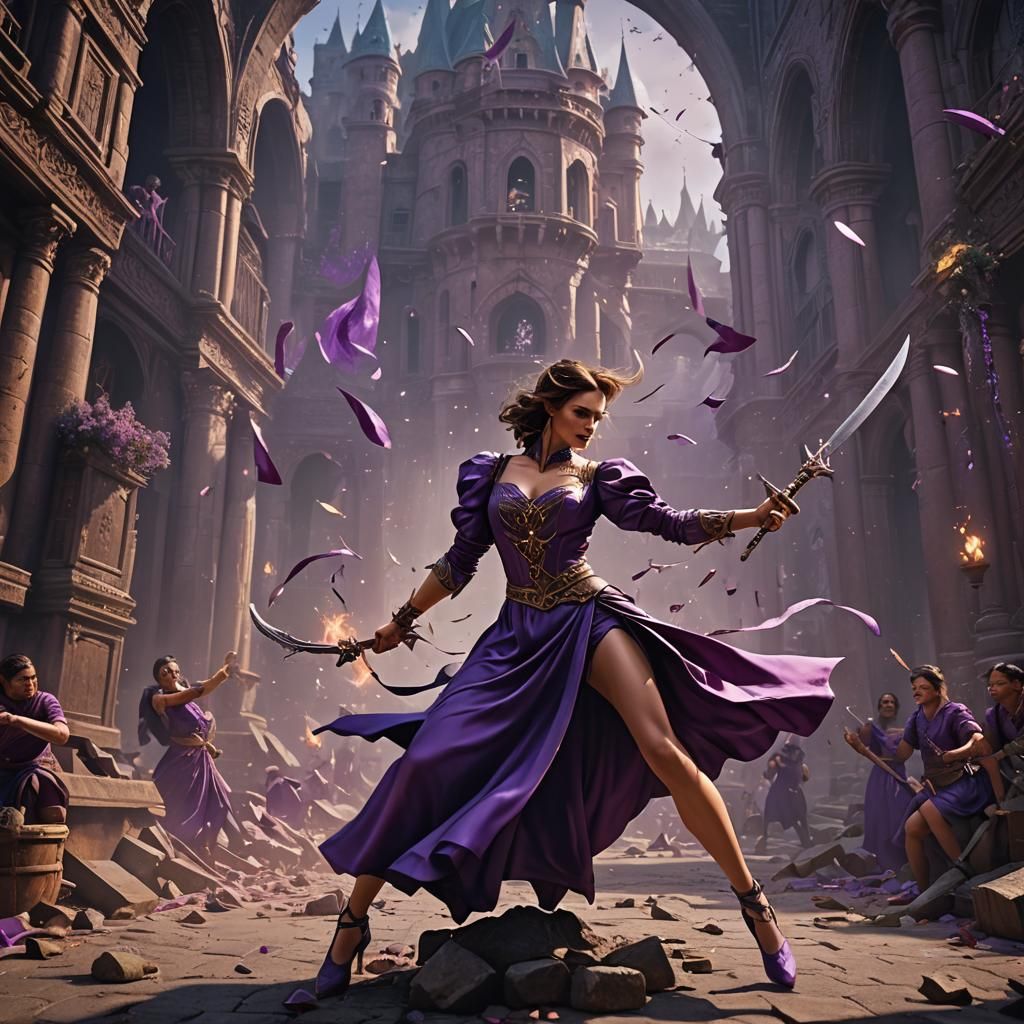 Knife Thrower in Purple Dress: Fantasy Art