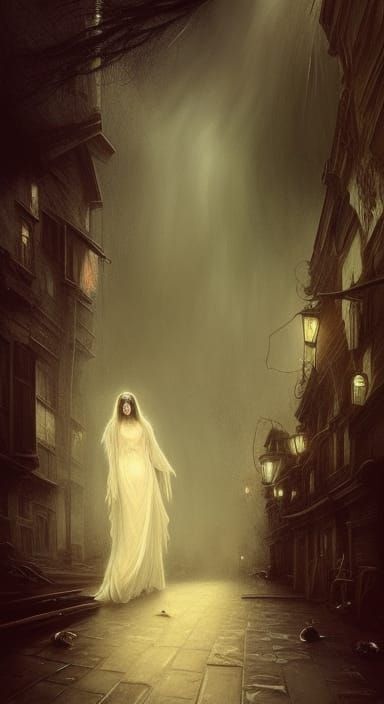 The ghostly image of a beautiful brunette spirit wandering t...