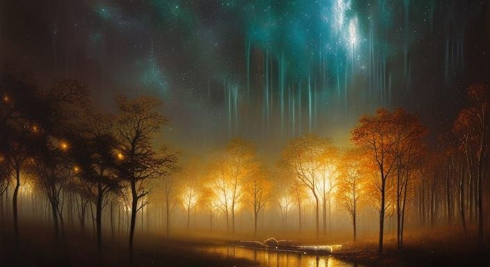 Eerie Landscape with Stars and Dark Plants