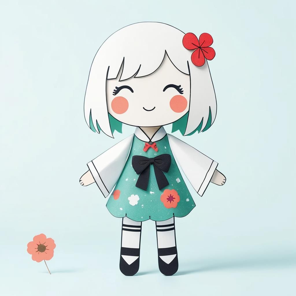an image of a cute girl paper puppet, Pepako
