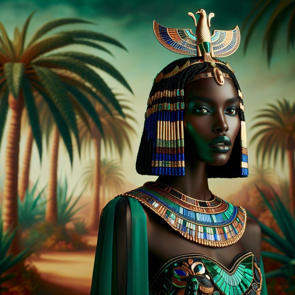 Egyptian Goddess of Youth and Eternity in Vibrant Oasis
