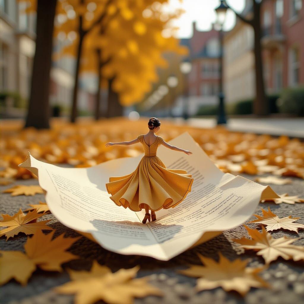 3D Microworld Emerges From Paper Amidst Autumn Leaves