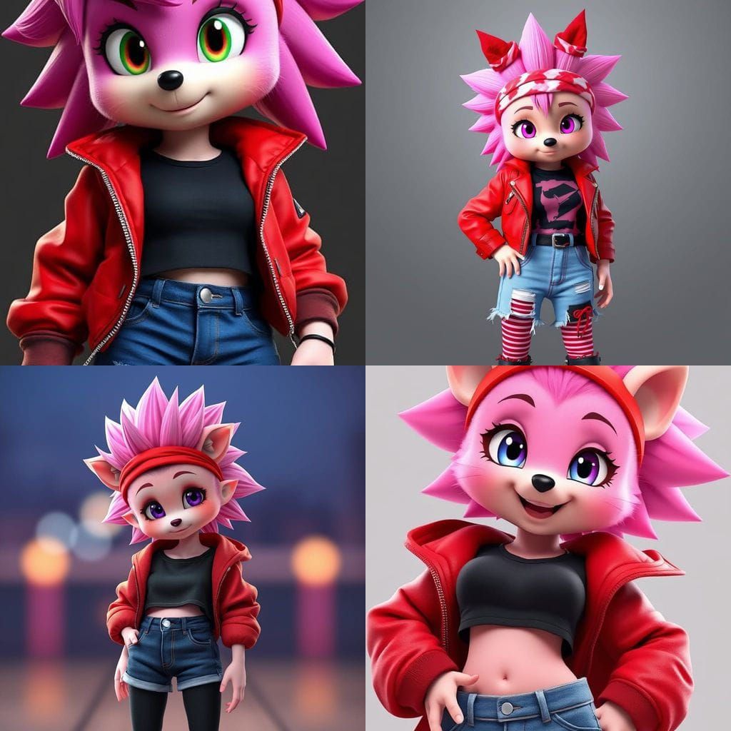 Anthropomorphic Pink Hedgehog Girl in Edgy Streetwear Style