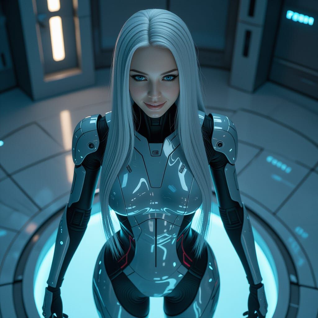 Futuristic Android with Glowing Skin in Cyberpunk Style