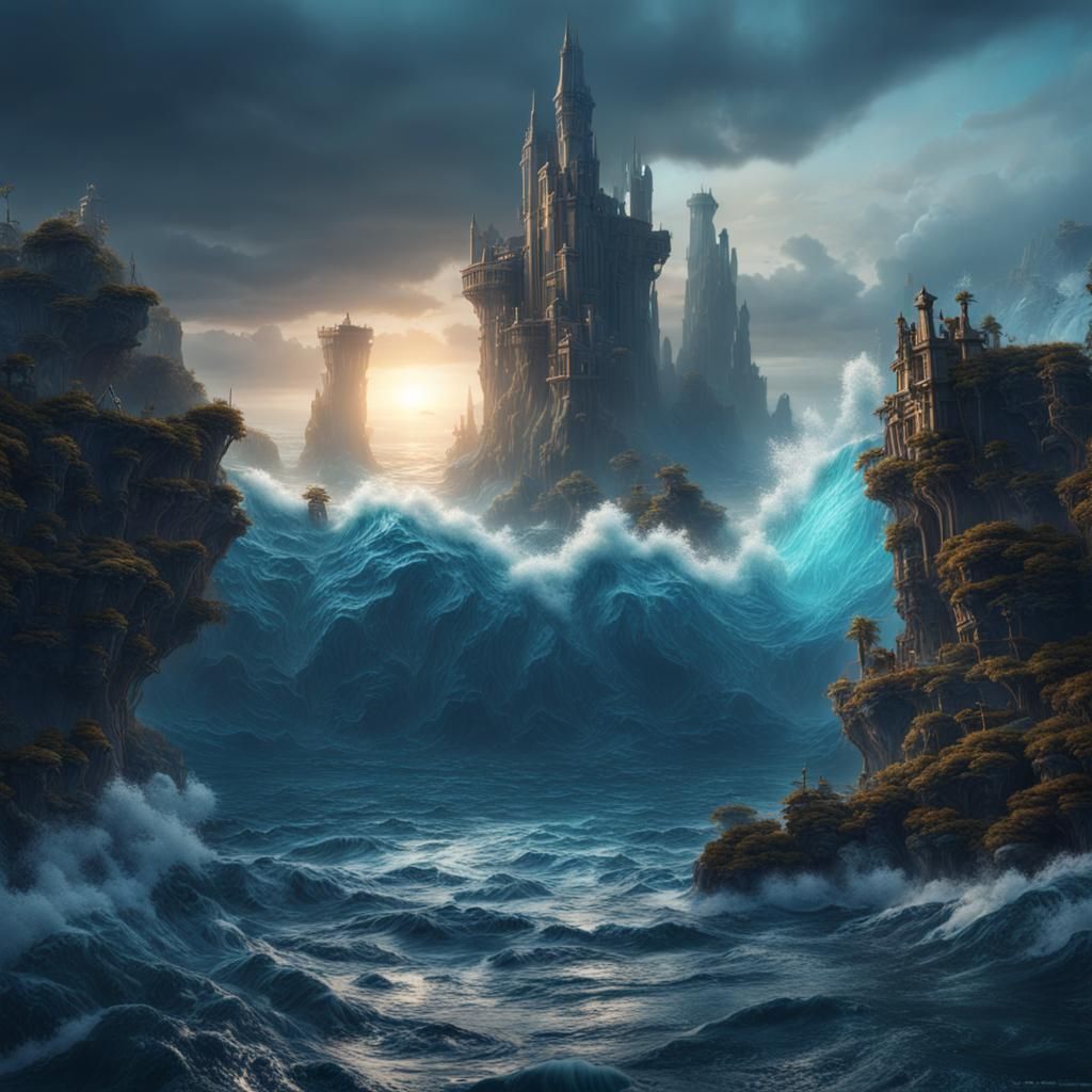 Breathtaking Oceanic Scene in Deep Blues and Splendid Detail...