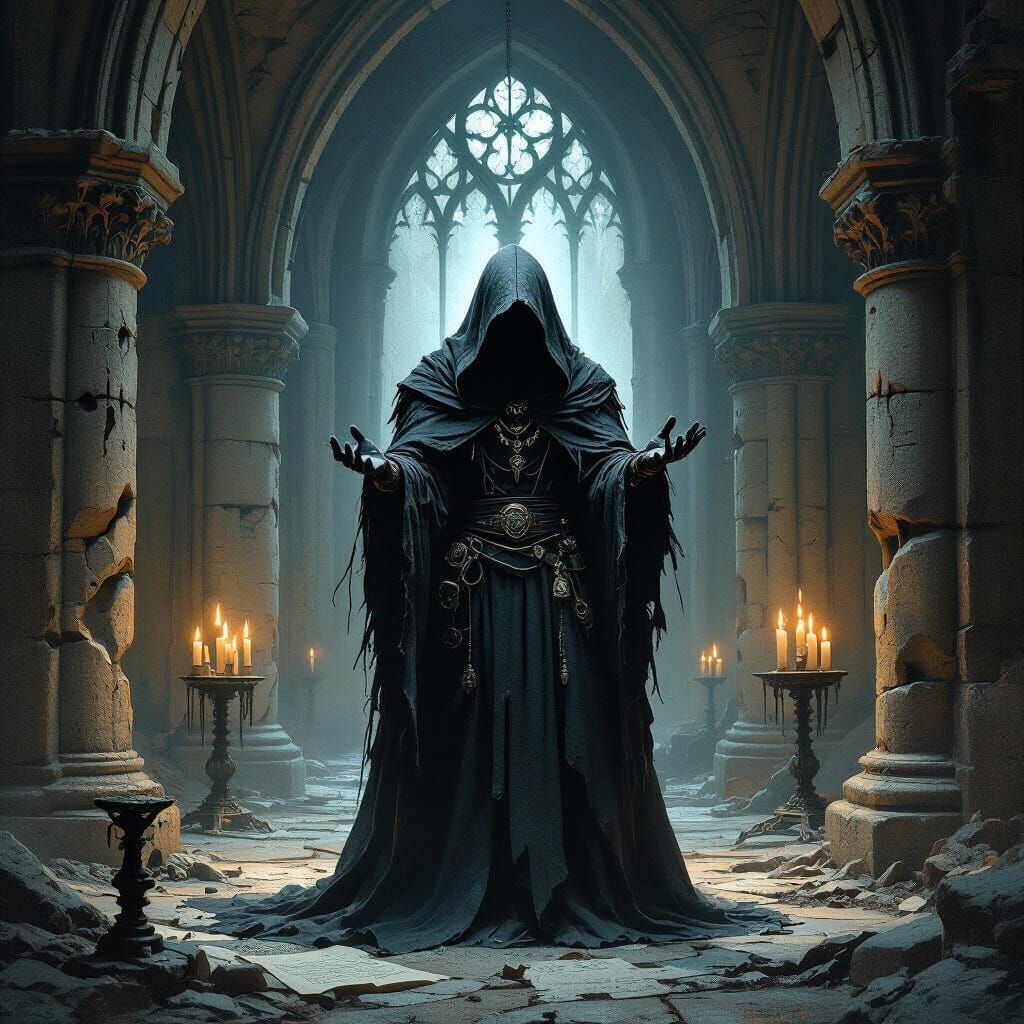 Arcane Ritual in Gothic Chamber, Dark Fantasy Art