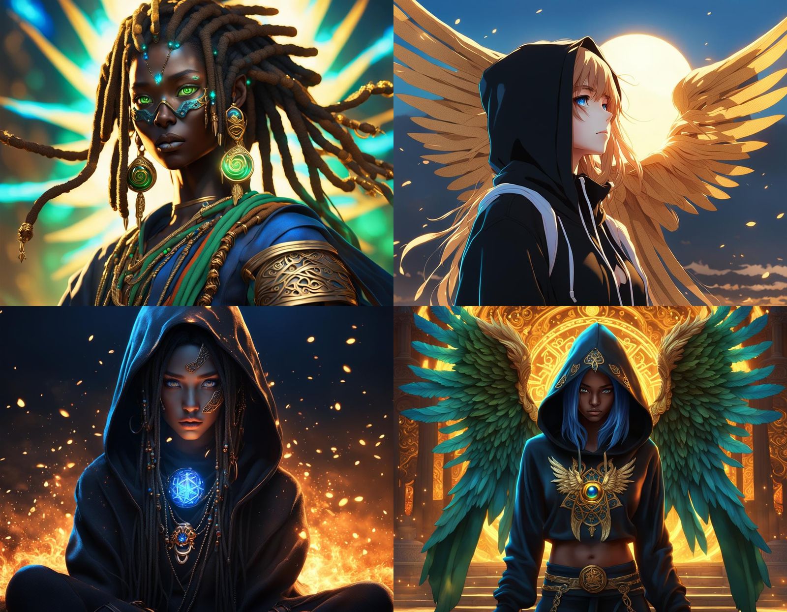 Tarot Angel with Golden Wings in Anime Style