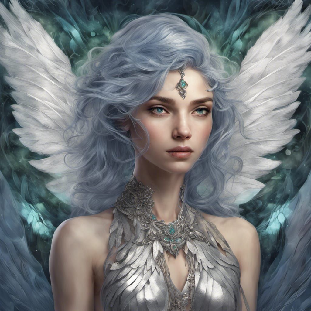 Indigo Crystal Goddess with Silver Wings