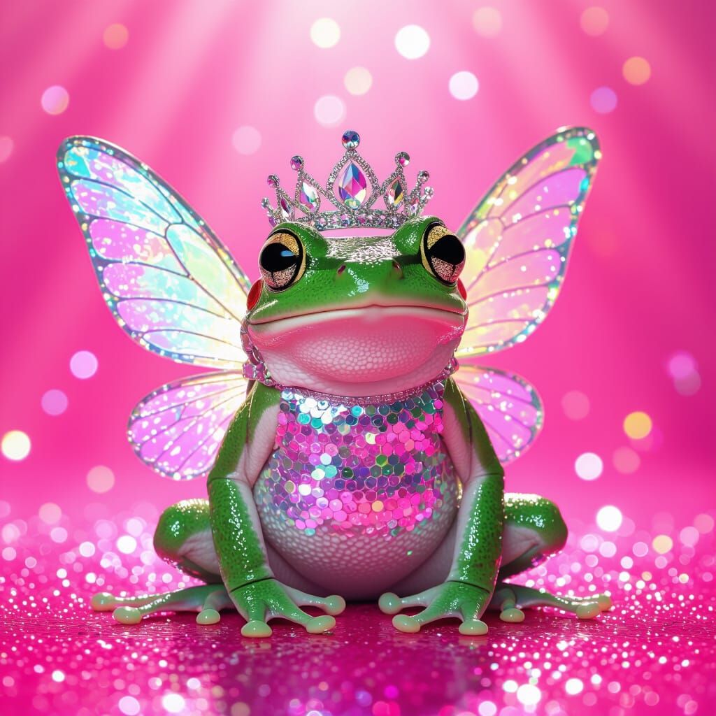Cute Frog Fairy in Sequin Costume With Wings and Tiara