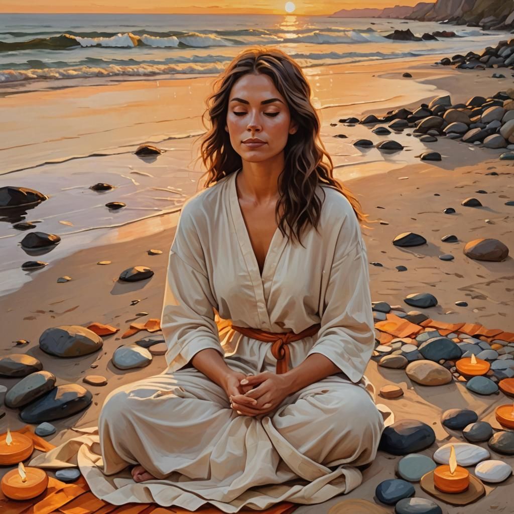 Serene Sunset: Hot Stone Therapy Oil Painting