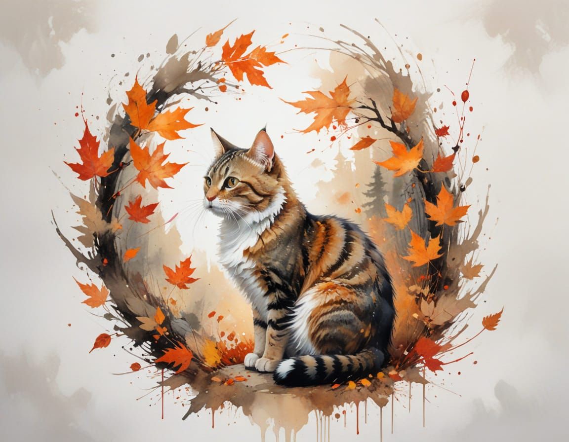 Surreal Cat Transforms into Autumn Forest Landscape