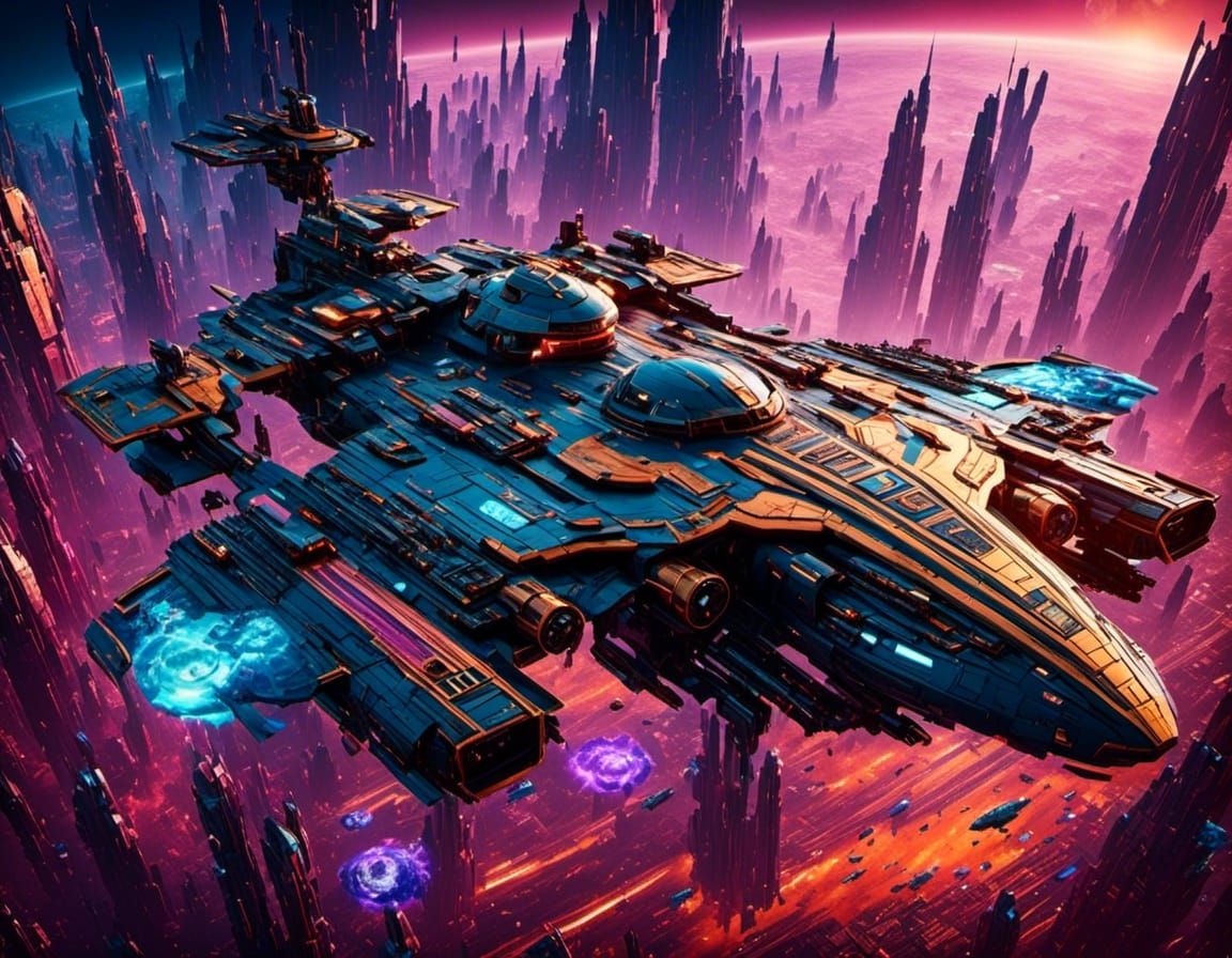 Capital Ship Launches Fighters in Sci-Fi Style