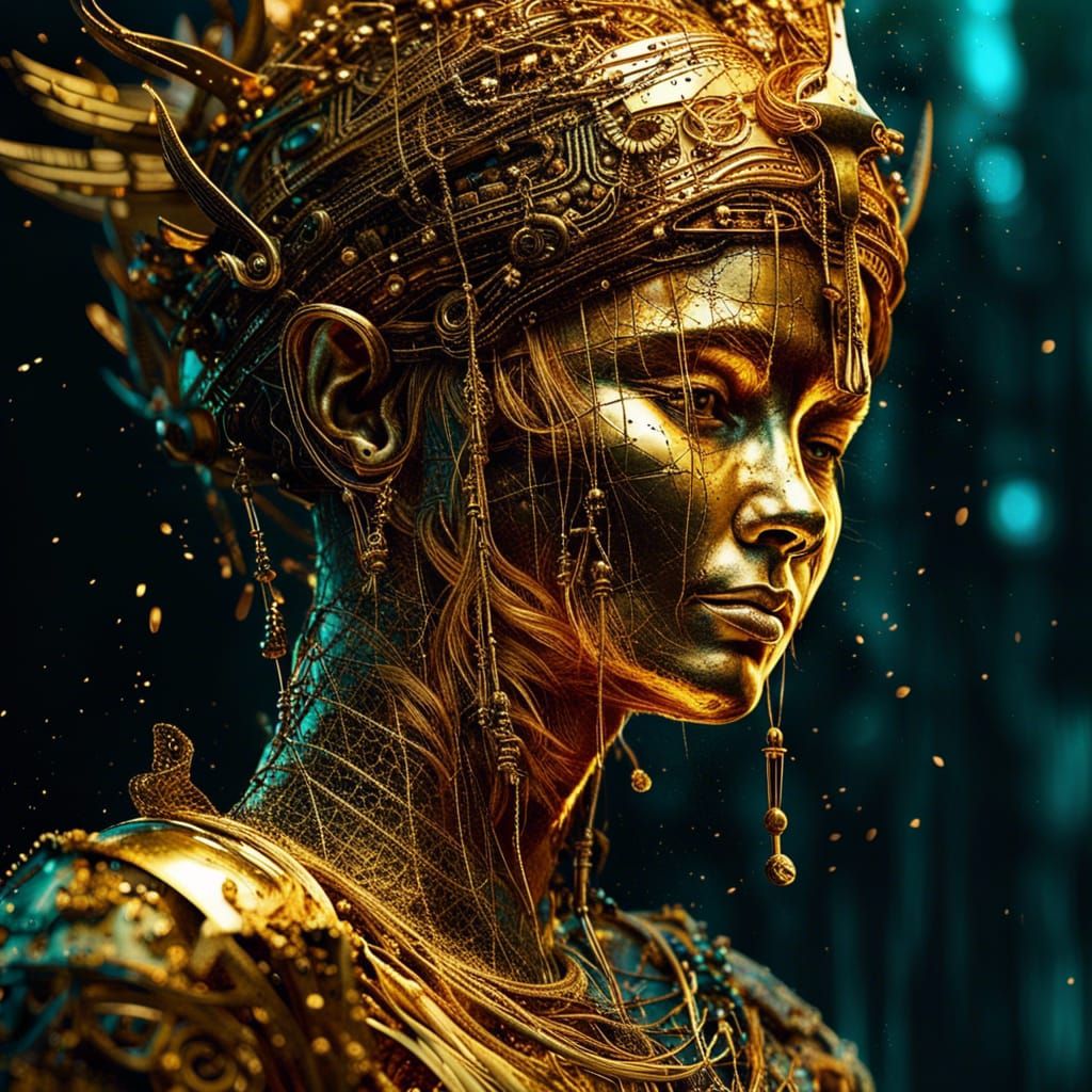 Intricate Golden Trophy in Mystical Style