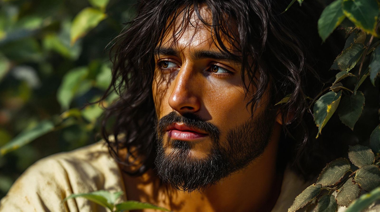 Meditative Jesus in a Lush Garden