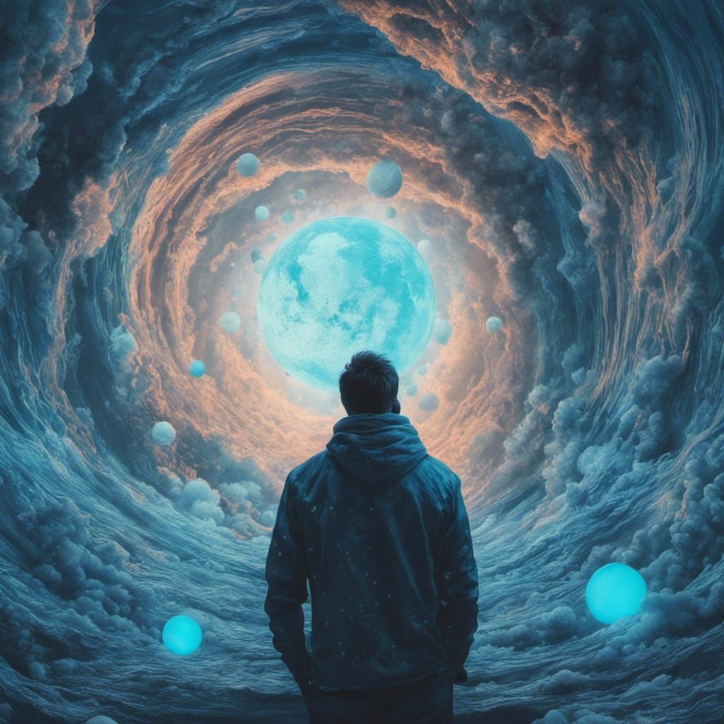 Man Inside Bioluminescent Planet, Detailed Fantasy Art