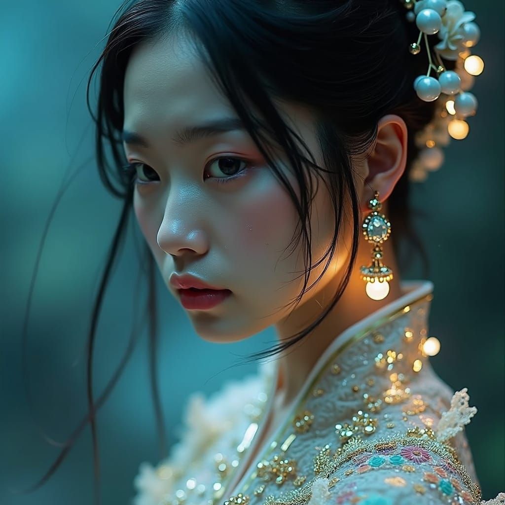 Beautiful Asian Woman in Hanfu Clothing