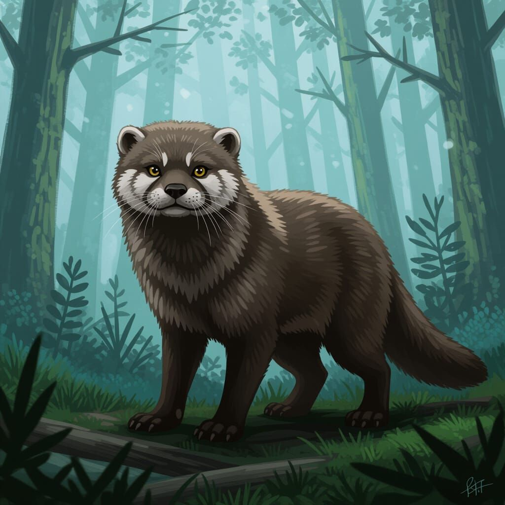 Otter-Wolf Hybrid in Misty Forest, Organic Textures