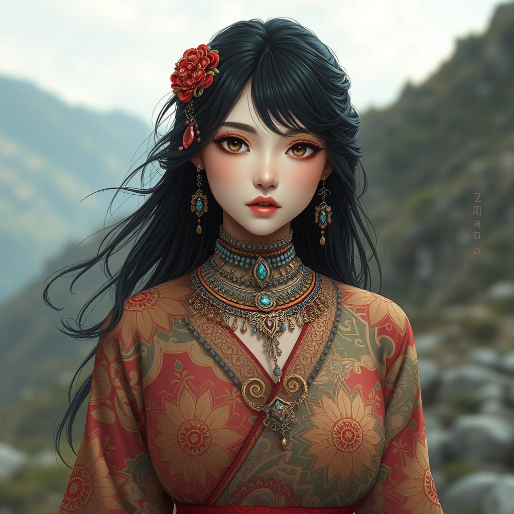 Hyperrealistic Anime Portrait of a Vibrant Woman in Futurist...