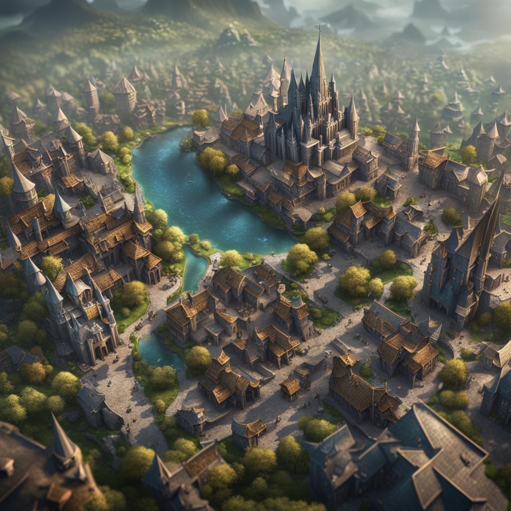 Elvish City Map: Detailed Fantasy Concept Art