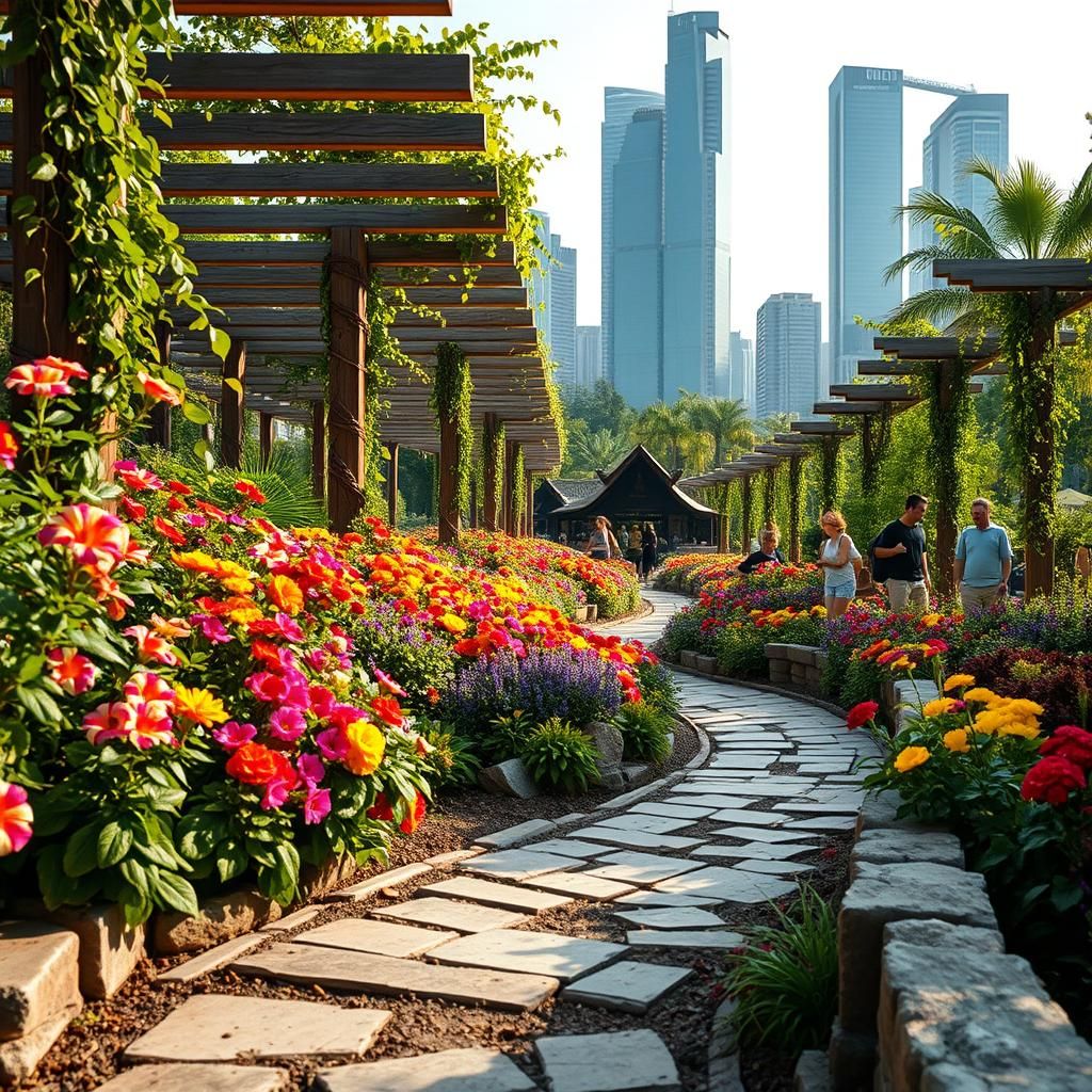 Lush Garden Flowers Meet Grand Skyscrapers