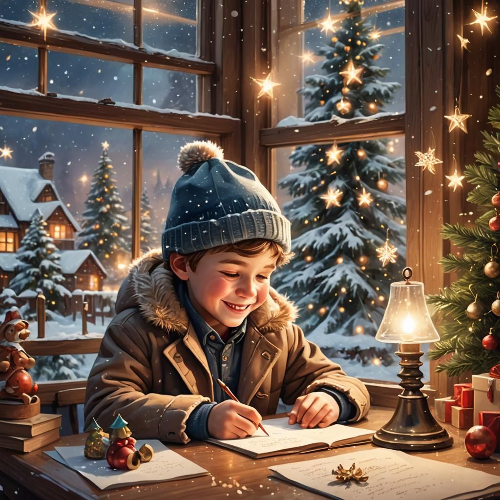 Whimsical Christmas Wish List in Naive Art Style