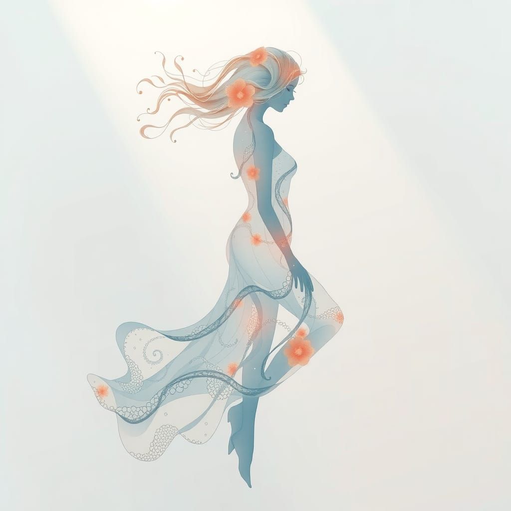 Ethereal Water Woman in Soft, Dreamy Watercolor Style