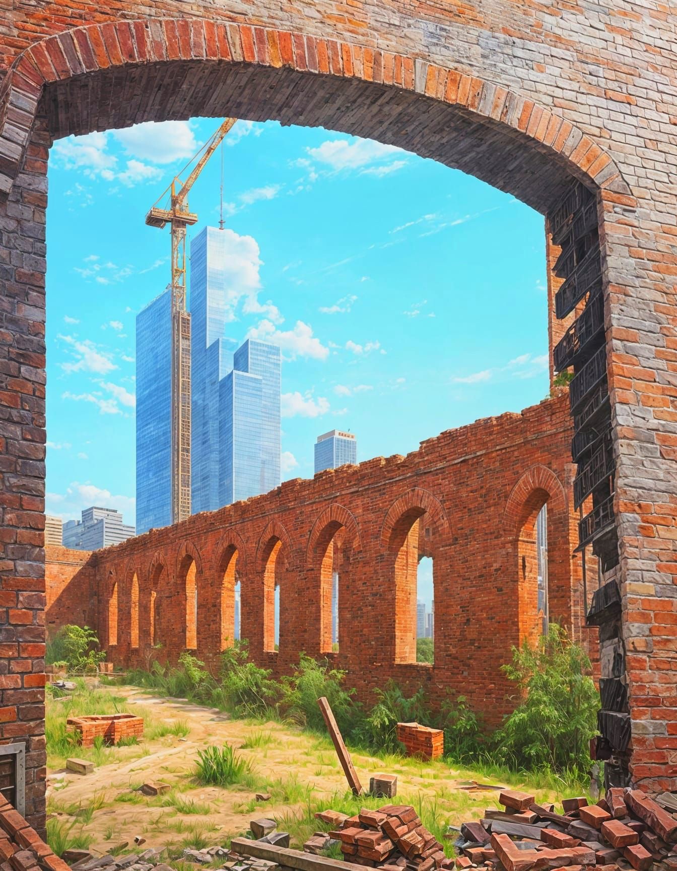 Photorealistic Skyscraper Construction Through Brick Arch