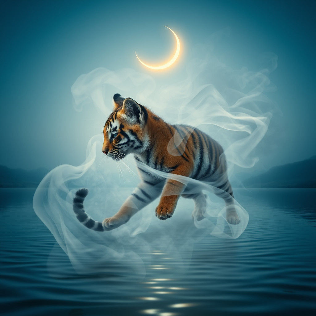 Cat to Tiger Transformation: Surreal Double Exposure