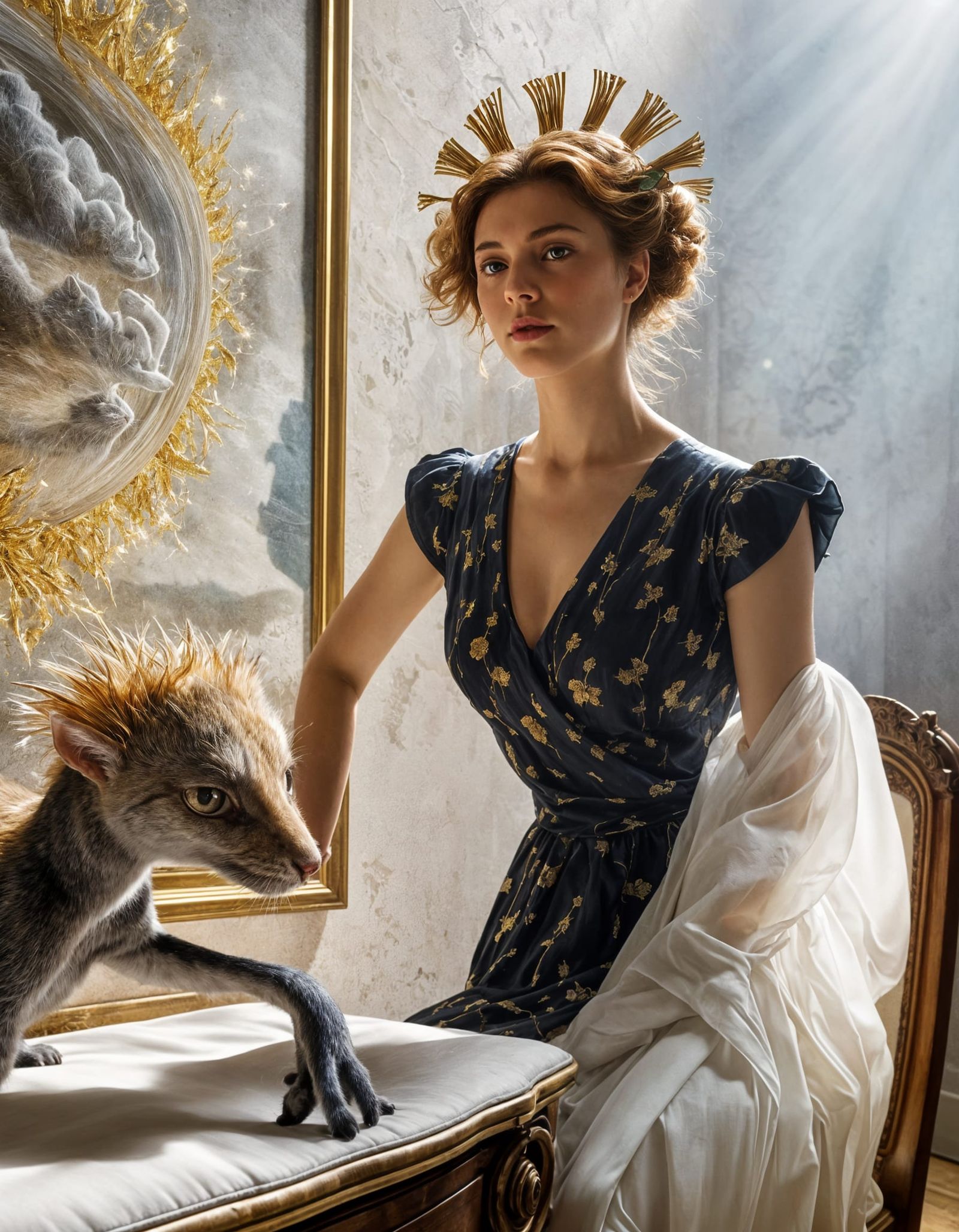 Cats on Antique Furniture in Surreal Style