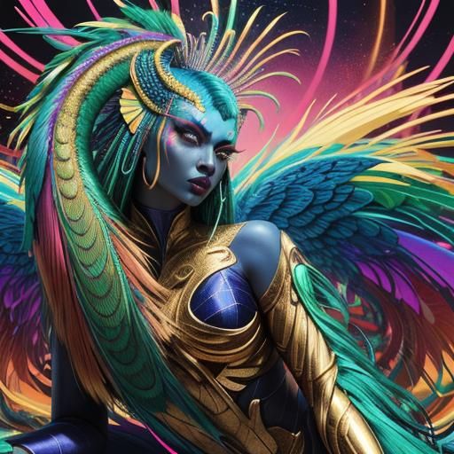 Rainbow Dragon Serpent Woman in Bauhaus Style