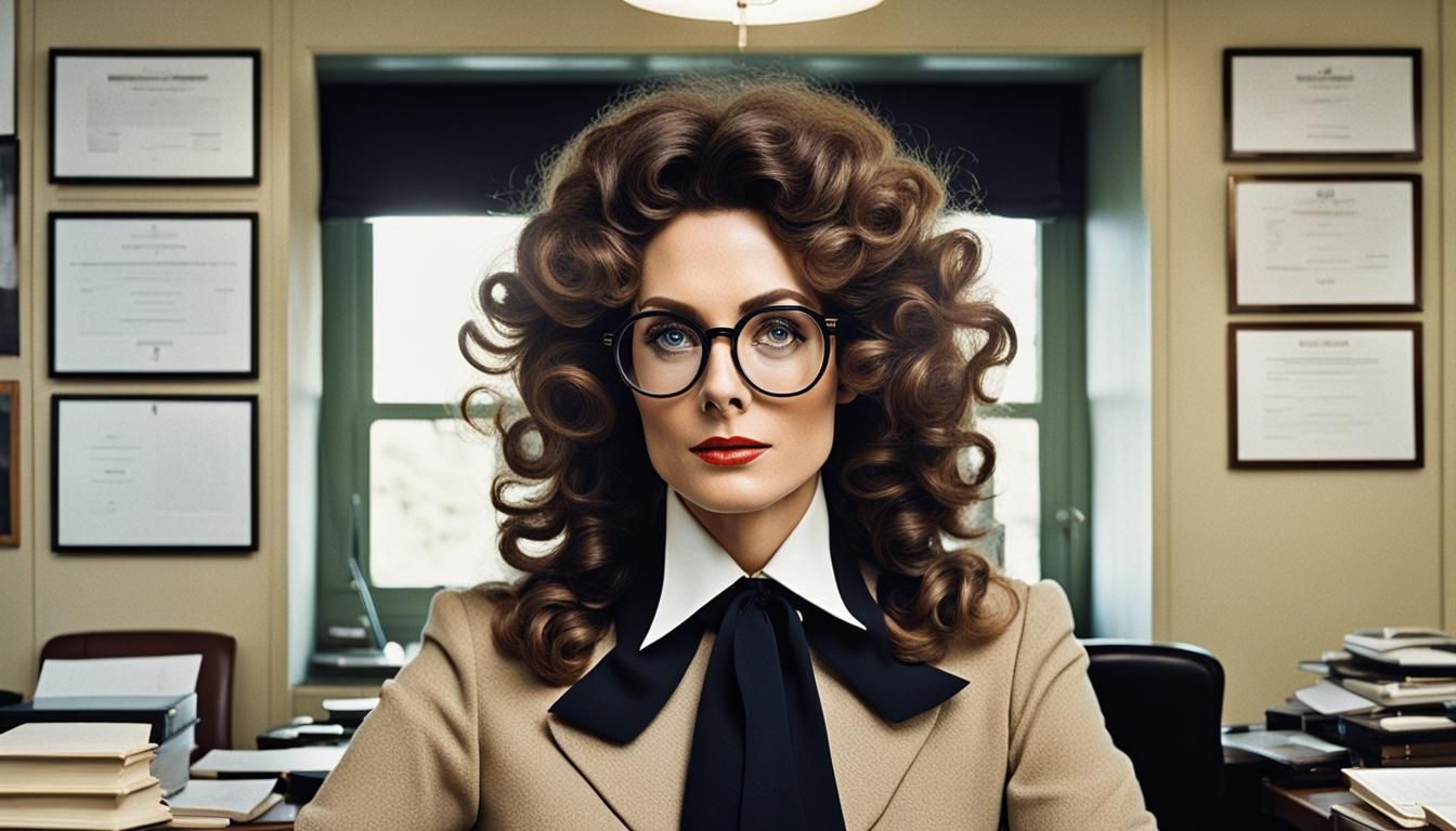 Strict Headmistress Portrait in 1970s Style