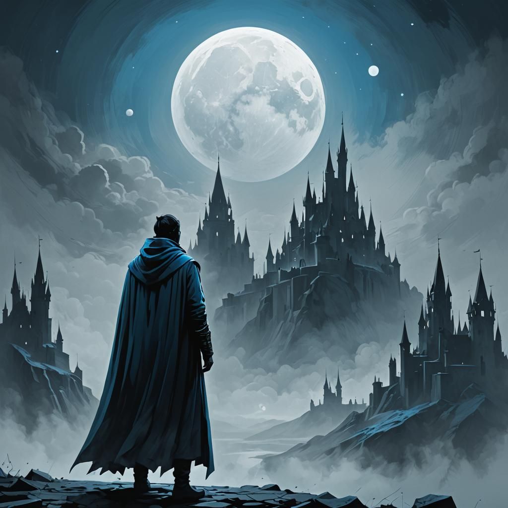 Sci-Fi Castle in Fog: Minimalist Digital Painting