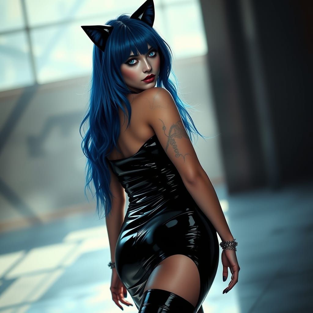 Goth Goddess in Latex, Piercing Blue Eyes